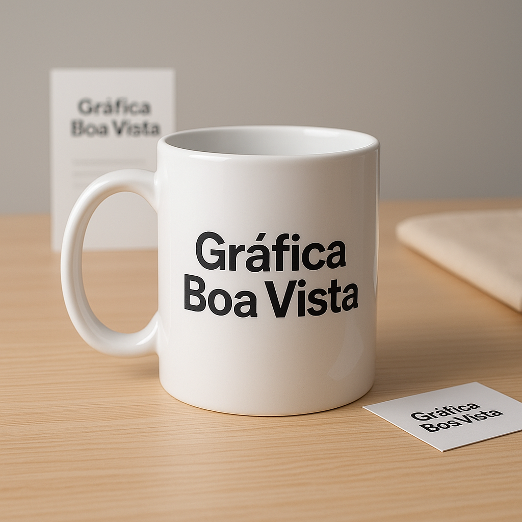 Copo personalizado em produção em uma gráfica de Curitiba, com amostras e layout em análise