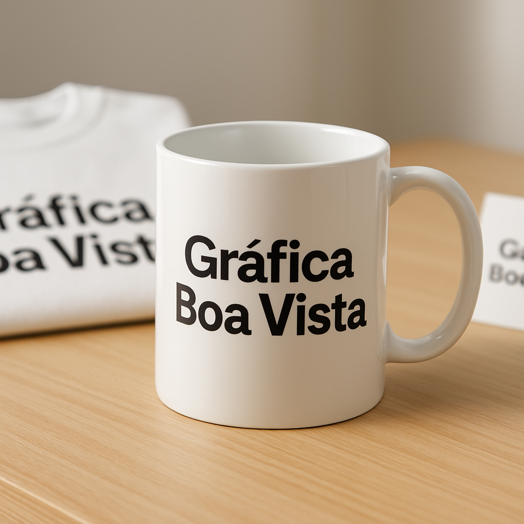Copo personalizado em produção em uma gráfica de Curitiba, com amostras e layout em análise