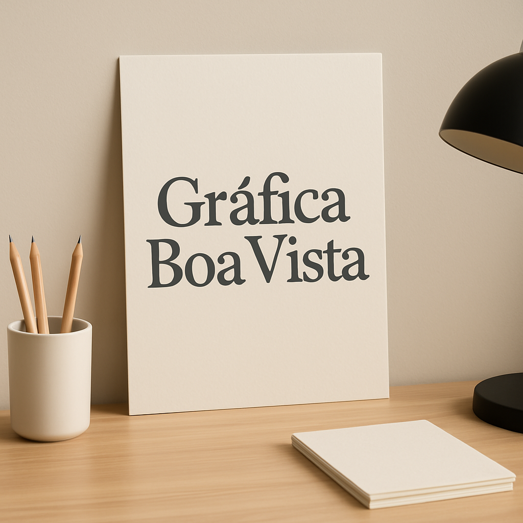 Pôster decorativo em ambiente moderno, mostrando aplicação em parede com visual limpo e profissional