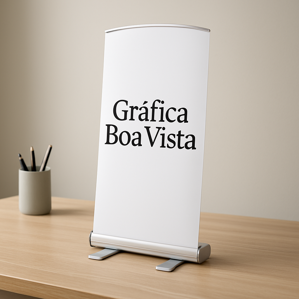 Windbanner impresso em ambiente externo, com visual comercial e acabamento profissional