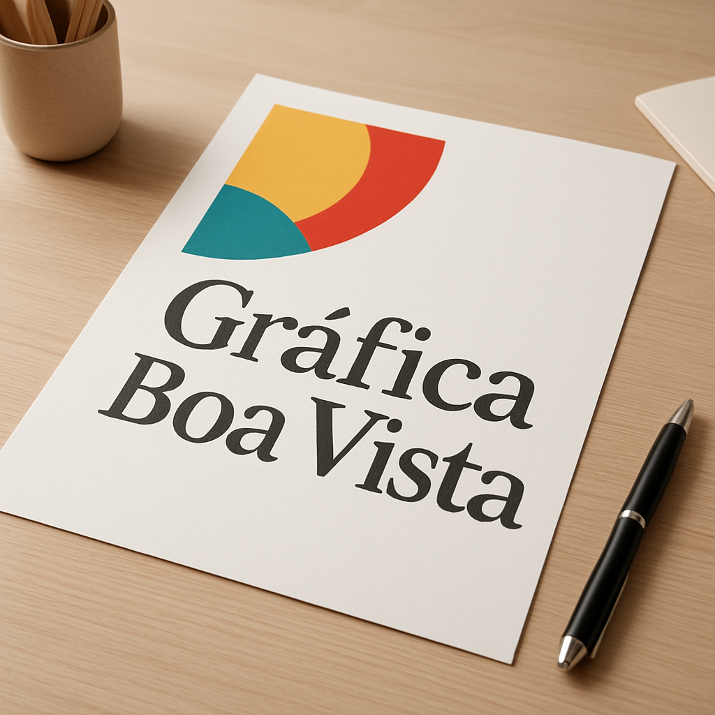 Cartaz promocional sendo produzido em uma gráfica em Curitiba, com ambiente profissional e materiais impressos ao fundo