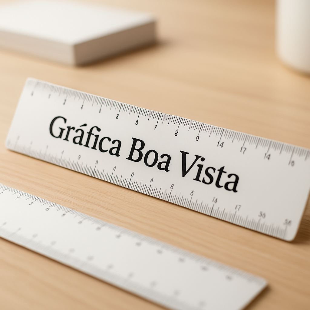 Régua personalizada com impressão profissional em ambiente de gráfica