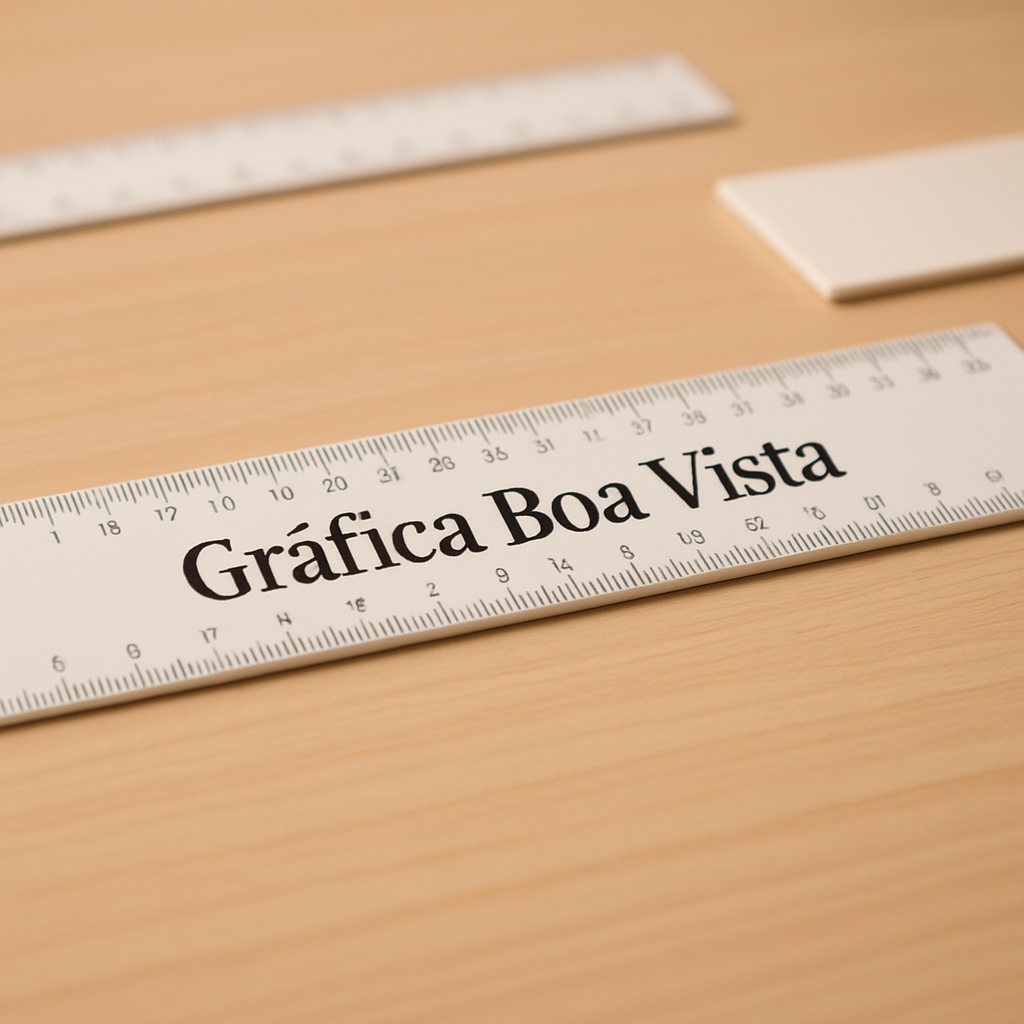 Régua personalizada com impressão profissional em ambiente de gráfica