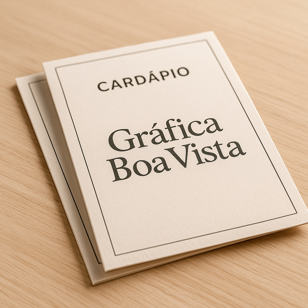 Cardápio impresso para clínica com visual profissional em ambiente de recepção