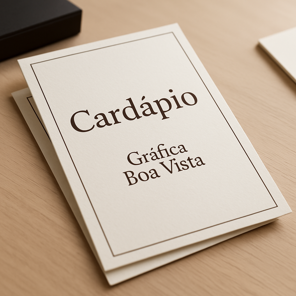 Cardápio impresso para clínica com visual profissional em ambiente de recepção