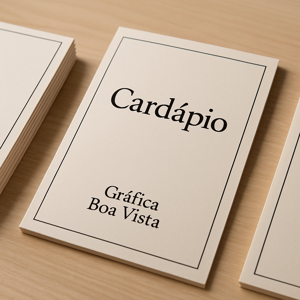 Cardápio impresso para clínica com visual profissional em ambiente de recepção