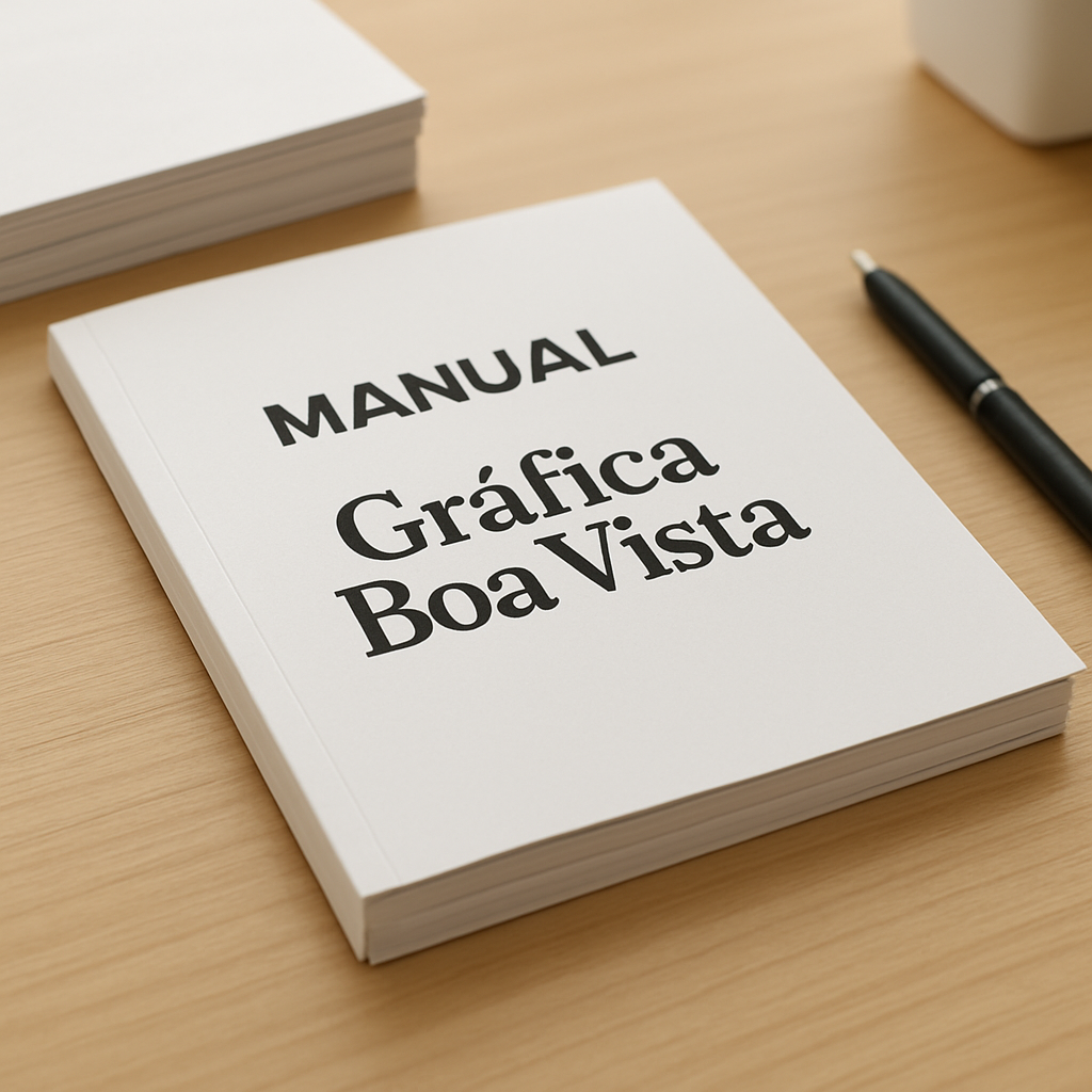 Manual impresso para clínica sobre uma mesa de recepção em ambiente profissional