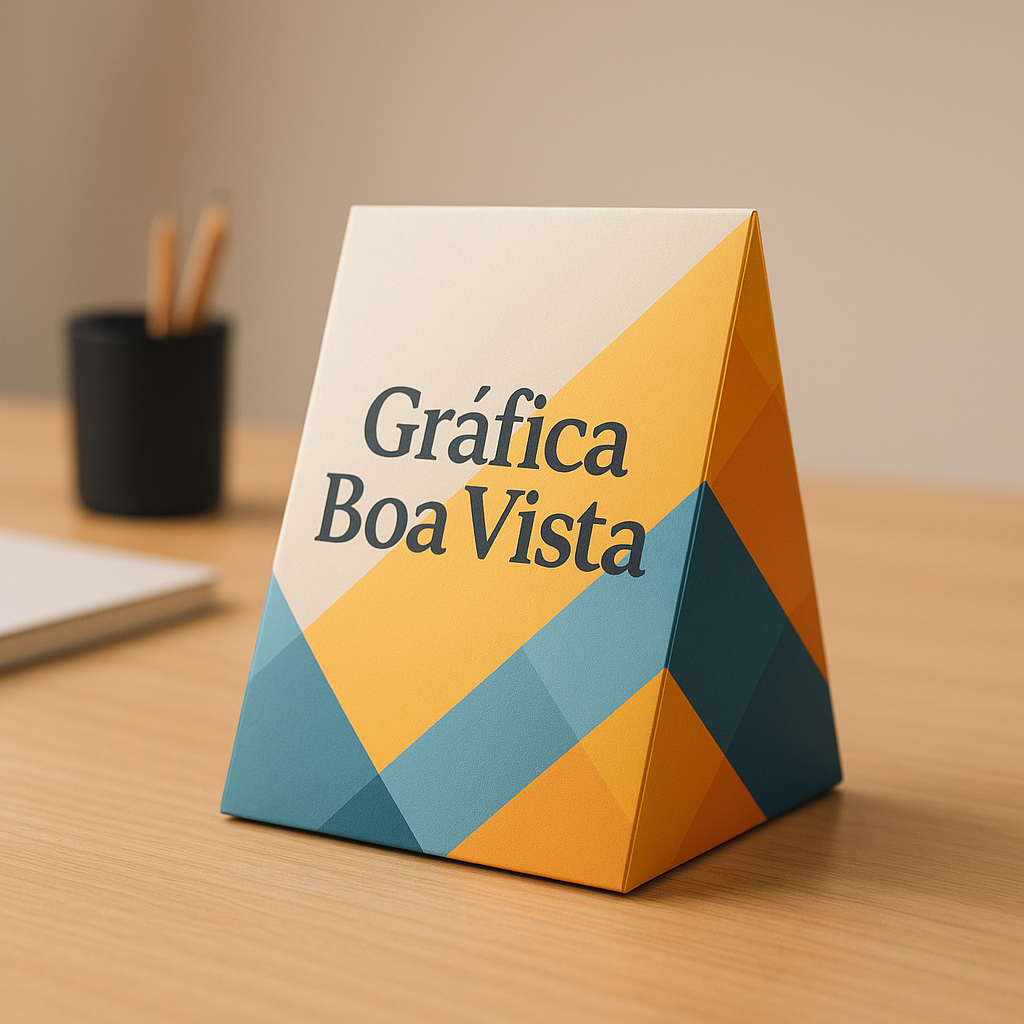 Prisma de Mesa personalizado em uma recepção de clínica, com ambiente limpo e profissional