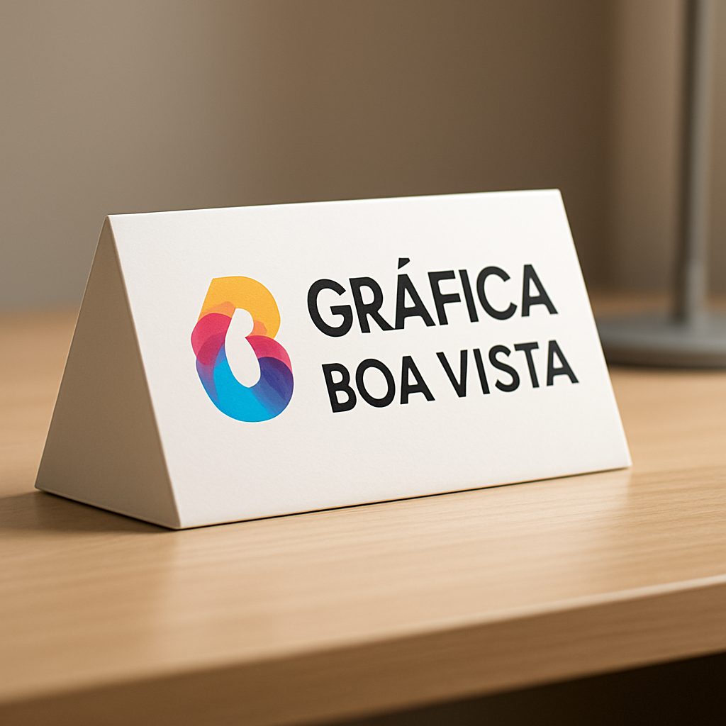 Prisma de Mesa personalizado em uma recepção de clínica, com ambiente limpo e profissional