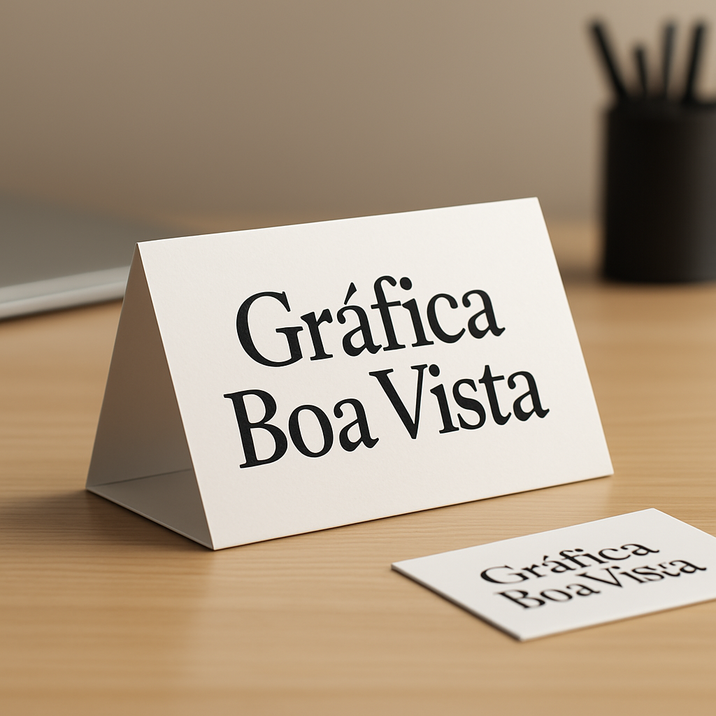 Prisma de Mesa personalizado em uma recepção de clínica, com ambiente limpo e profissional