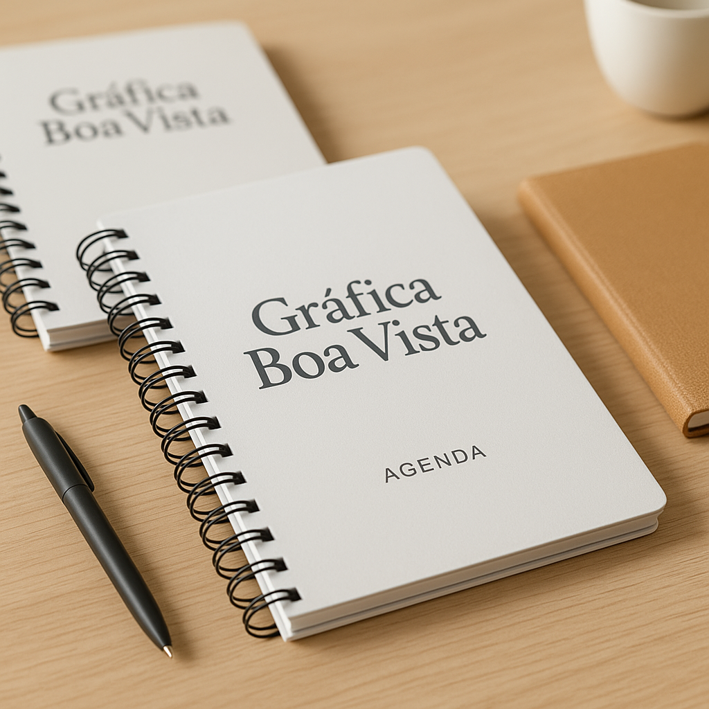 Agenda personalizada em uma recepção de clínica, com visual profissional e acabamento elegante