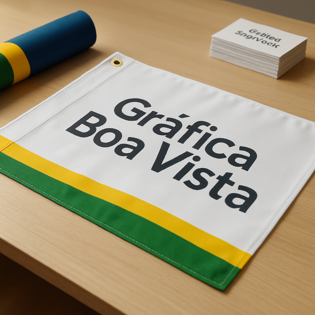 Bandeira personalizada em fachada de clínica, com visual profissional e identidade visual limpa