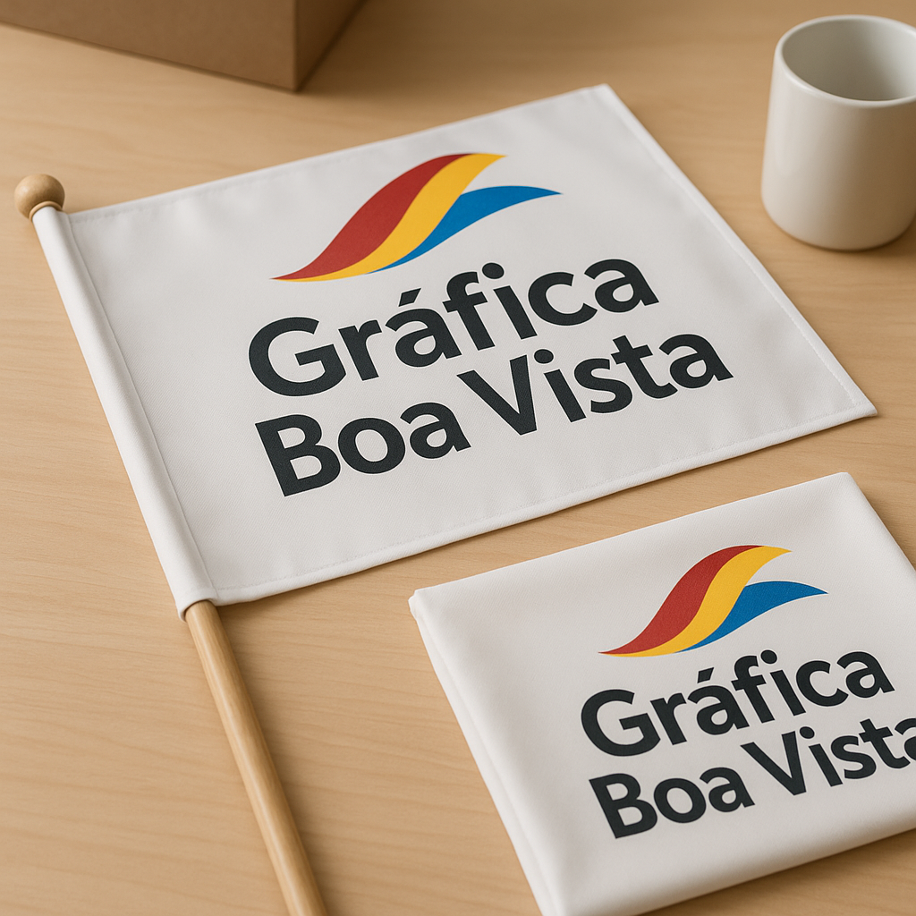 Bandeiras personalizadas em ambiente de gráfica em Curitiba, prontas para orçamento e produção