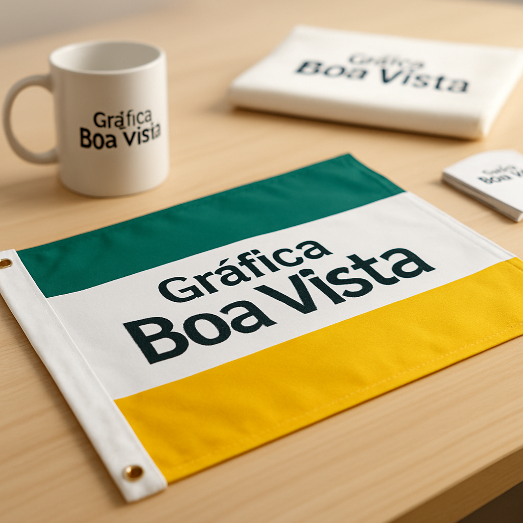 Bandeiras personalizadas em ambiente de gráfica em Curitiba, prontas para orçamento e produção
