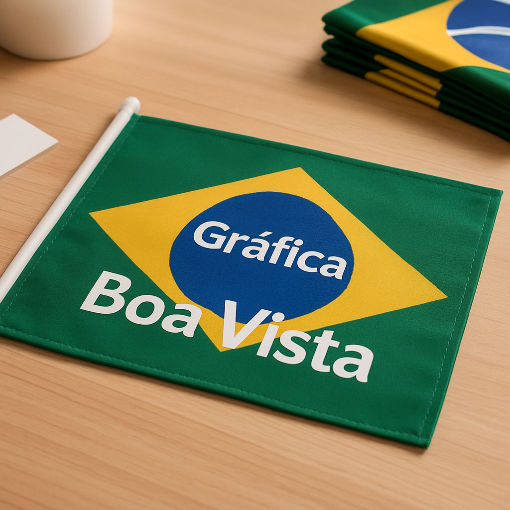Bandeiras personalizadas em ambiente de gráfica em Curitiba, prontas para orçamento e produção