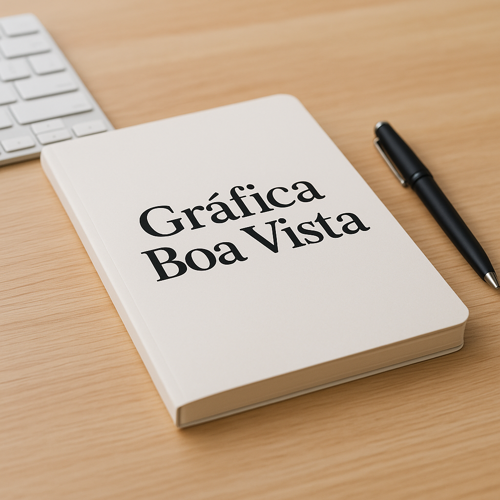 Caderno Brochura personalizado sobre mesa de clínica, em ambiente profissional e organizado