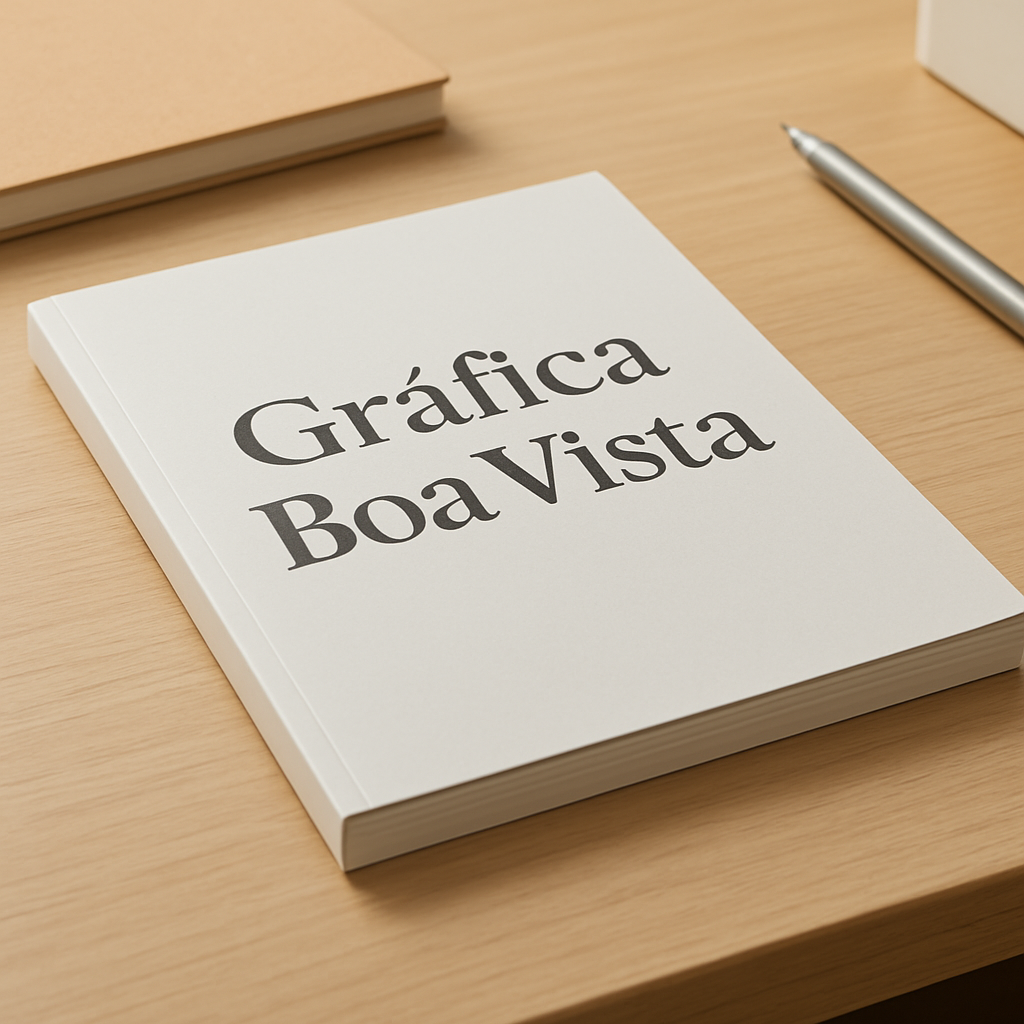 Caderno Brochura personalizado sobre mesa de clínica, em ambiente profissional e organizado