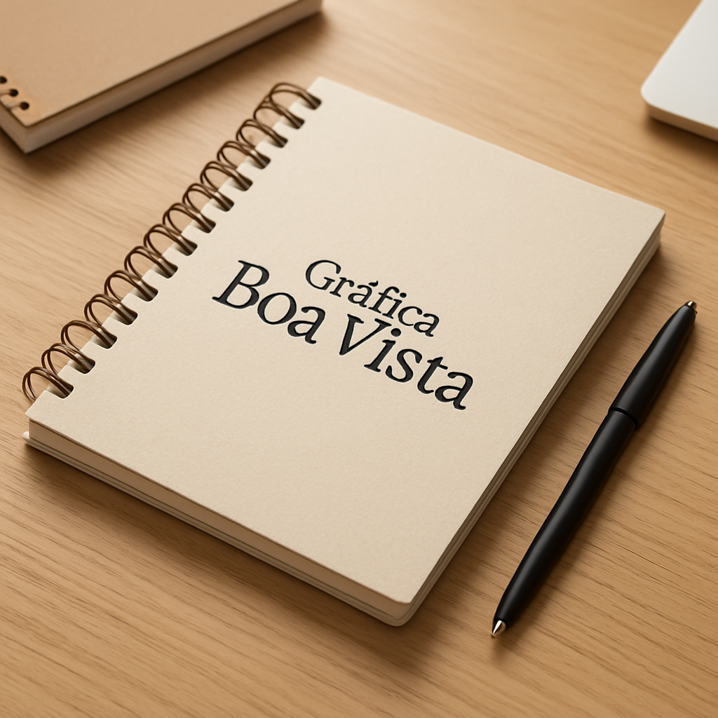 Caderno personalizado em mesa de clínica moderna com estética profissional e limpa