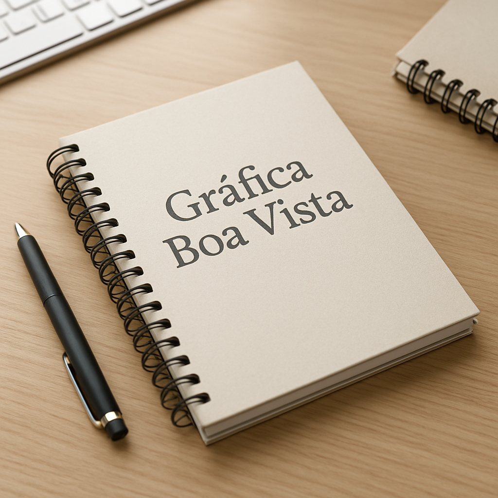 Caderno personalizado em mesa de clínica moderna com estética profissional e limpa