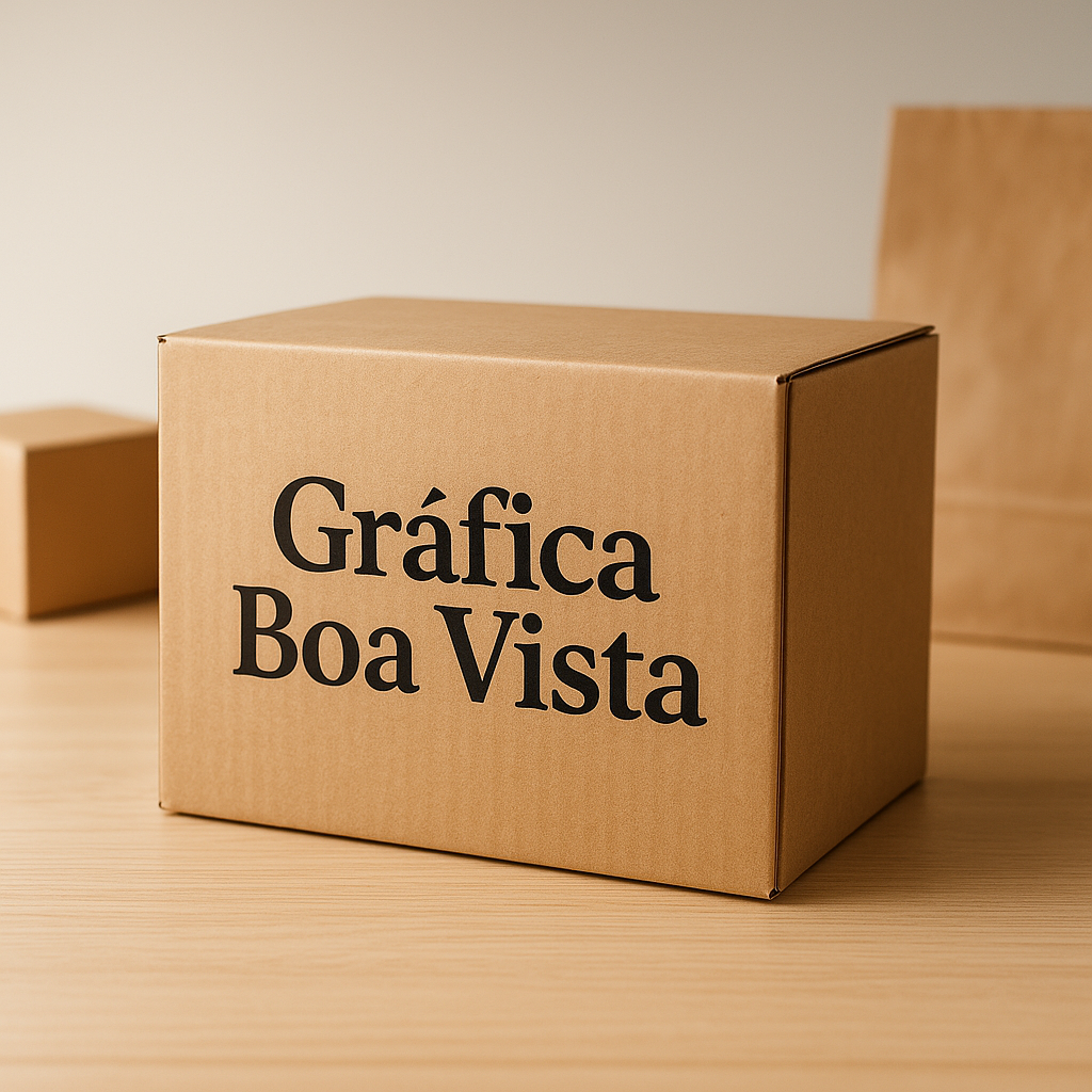Caixas para delivery personalizadas sobre um balcão de restaurante, em ambiente profissional