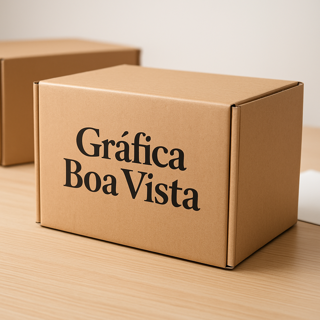 Caixas para delivery personalizadas sobre um balcão de restaurante, em ambiente profissional