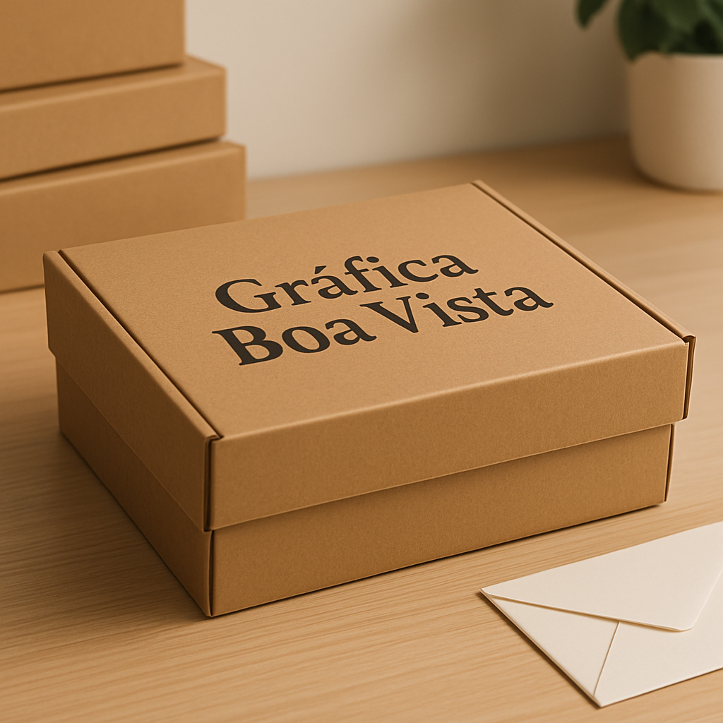 Caixas para delivery personalizadas sobre um balcão de restaurante, em ambiente profissional