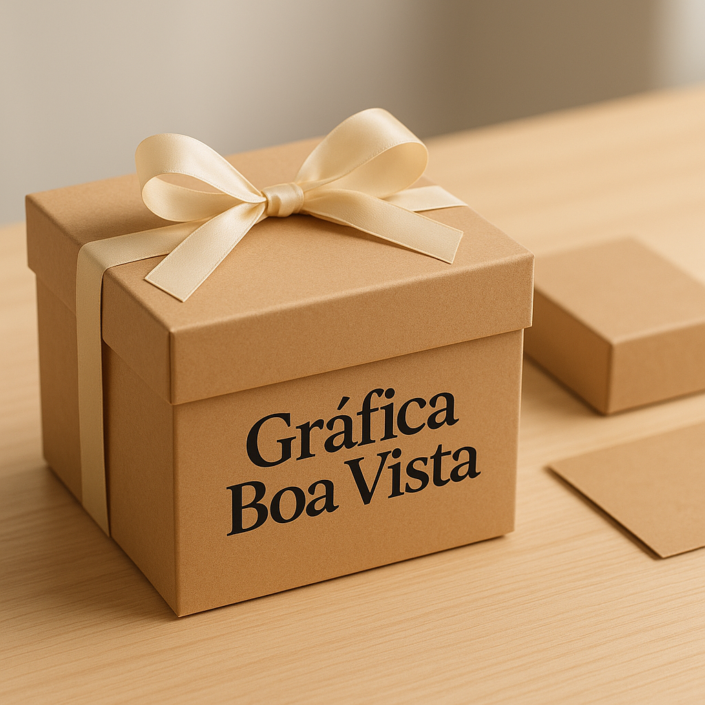 Caixa para presente personalizada em ambiente de estúdio, com acabamento premium e visual elegante
