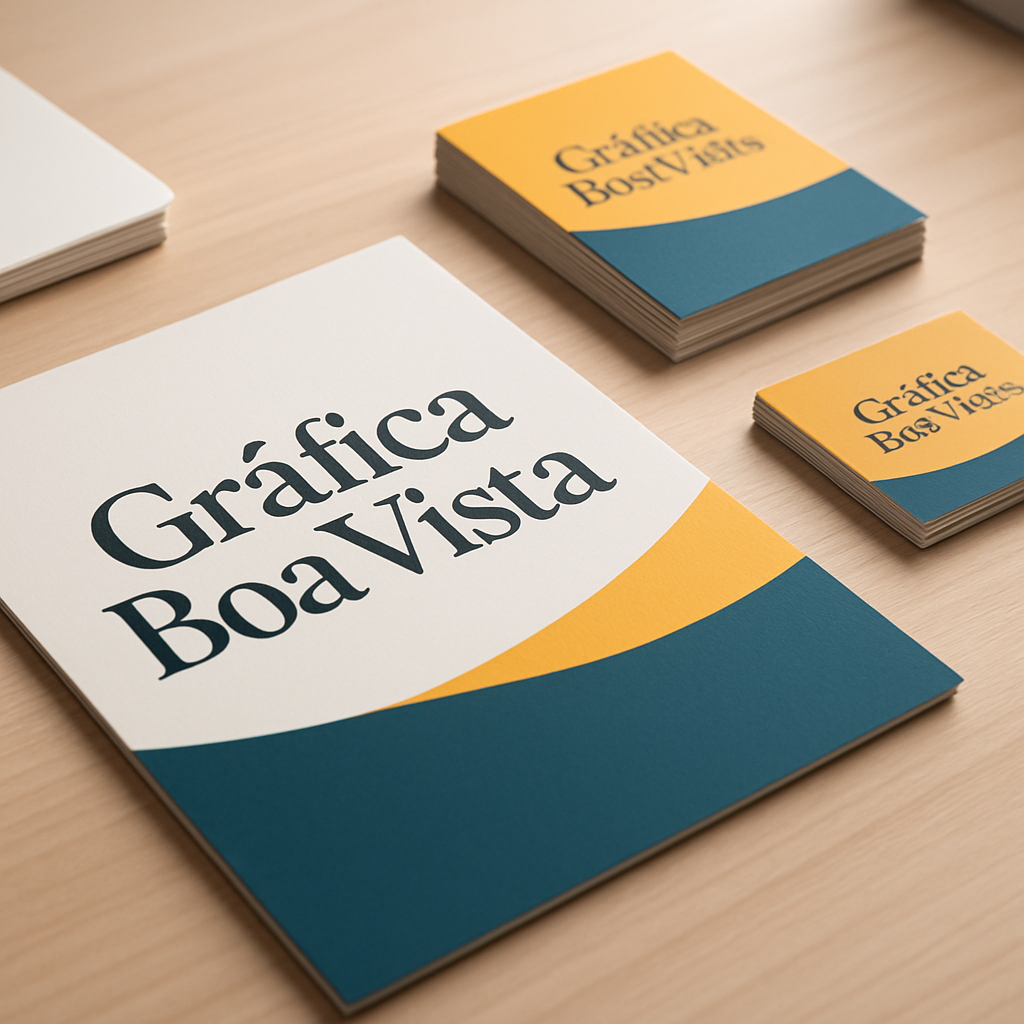 Filipetas impressas e amostras de papéis em uma gráfica em Curitiba