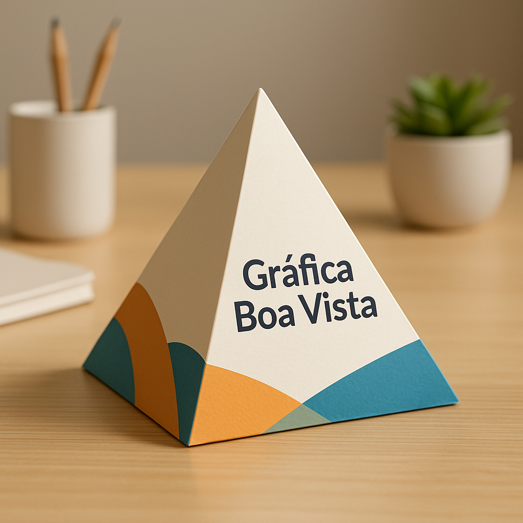 Prisma de mesa personalizado sobre balcão de atendimento em ambiente profissional