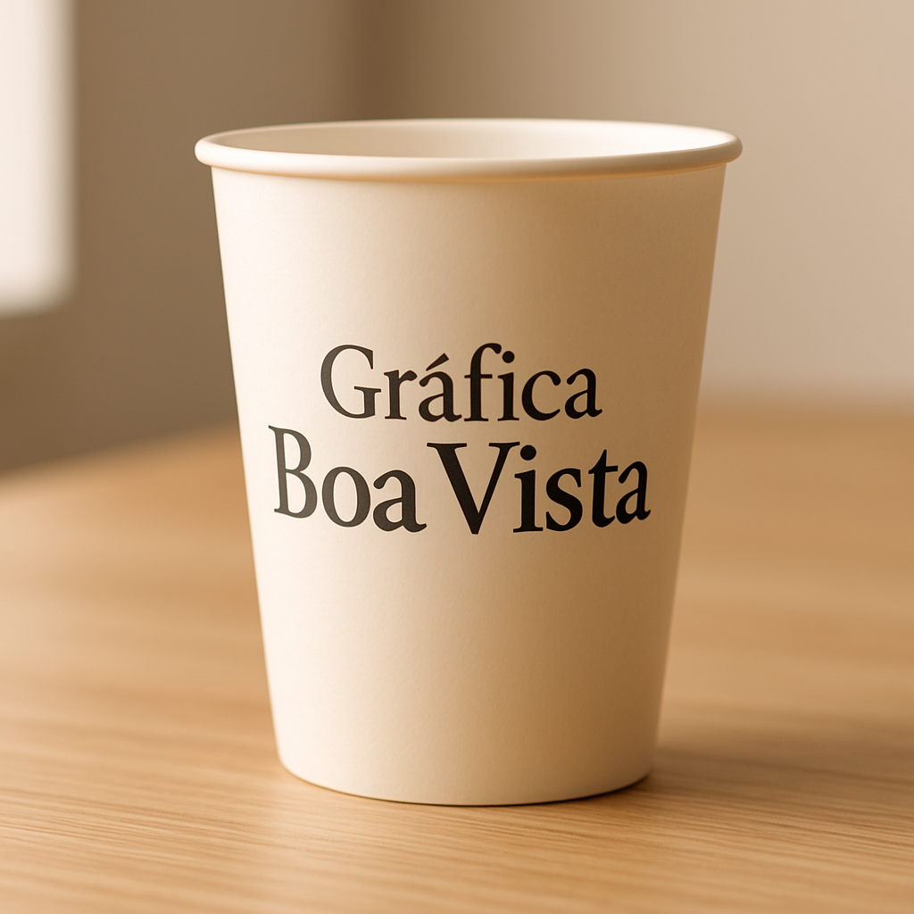Copo de papel personalizado com impressão de marca em balcão de café, com visual profissional e moderno