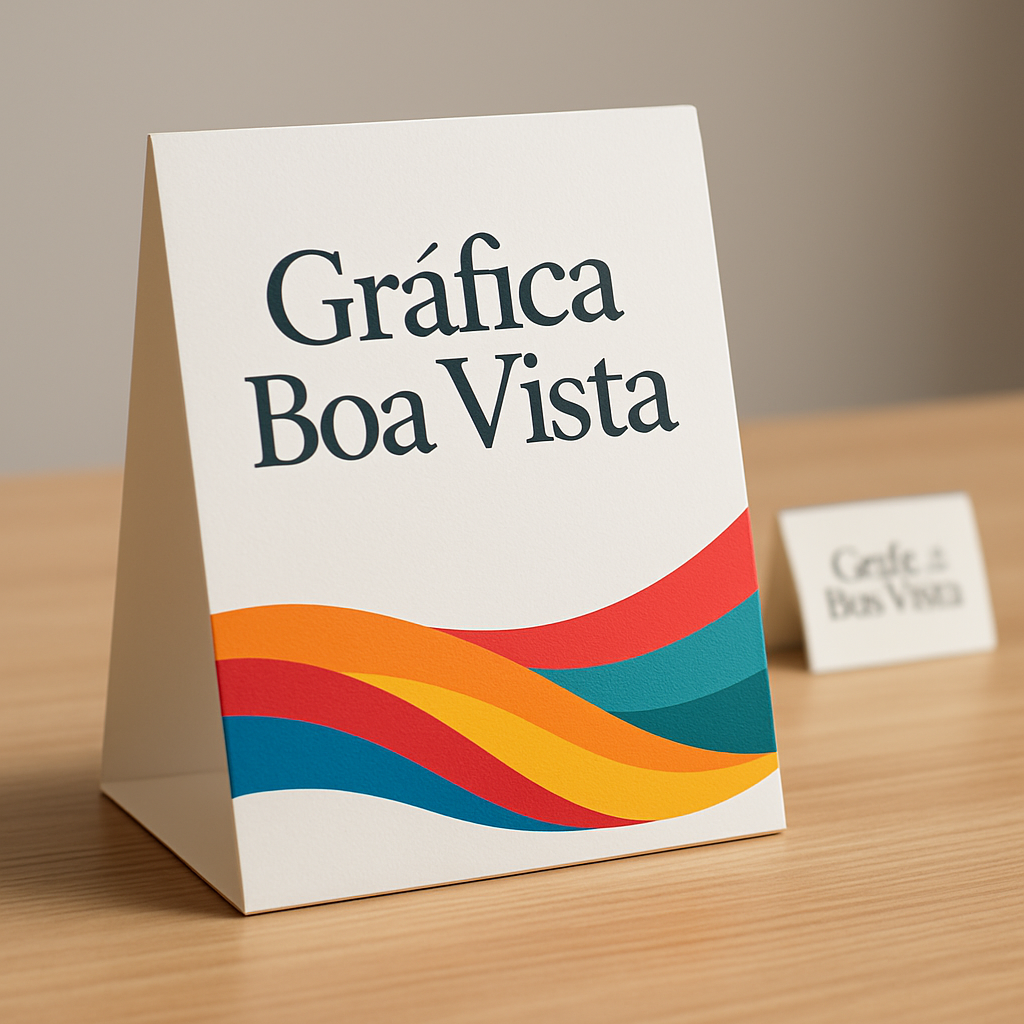 Display de balcão em recepção de clínica, com visual profissional e ambiente limpo