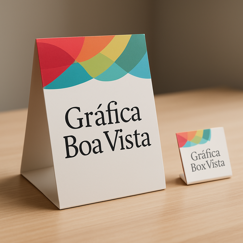 Display de balcão em recepção de clínica, com visual profissional e ambiente limpo