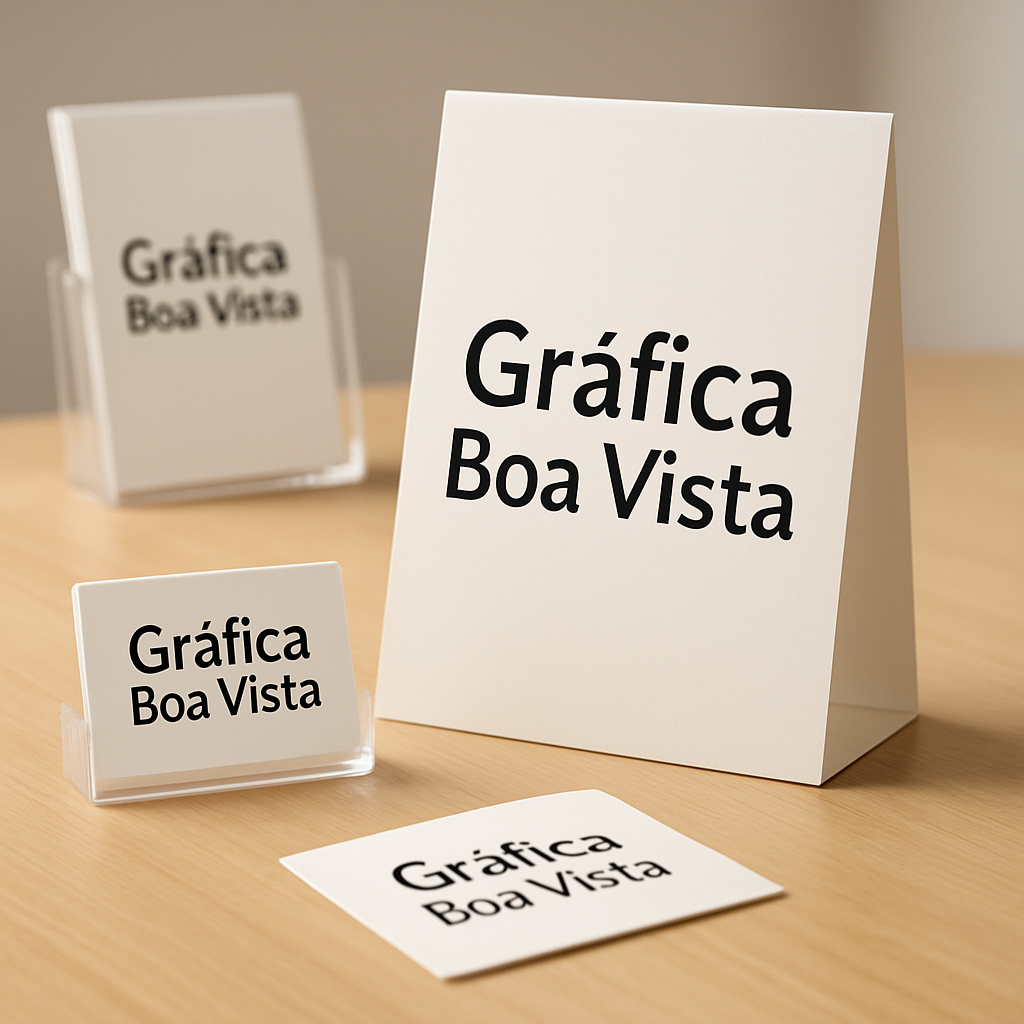 Display de balcão em recepção de clínica, com ambiente limpo e profissional