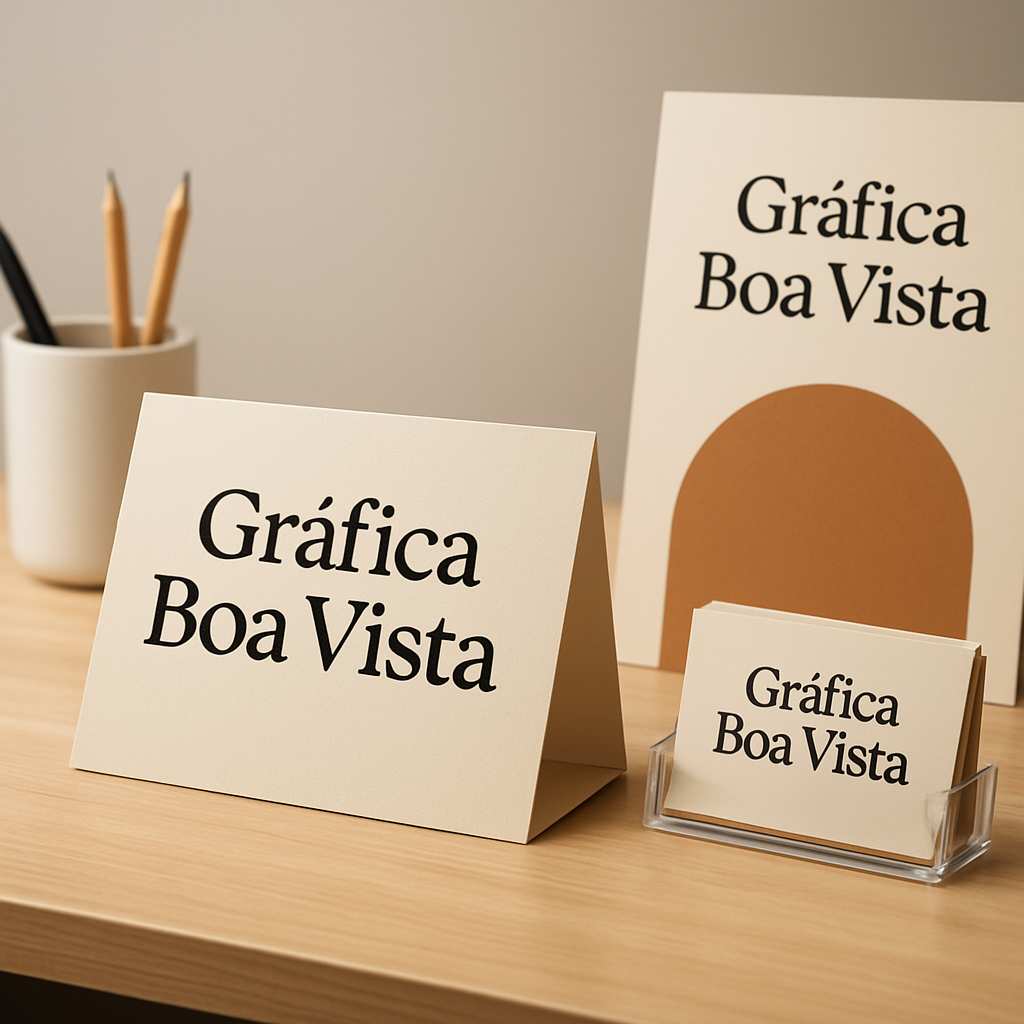 Display de balcão em recepção de clínica, com ambiente limpo e profissional