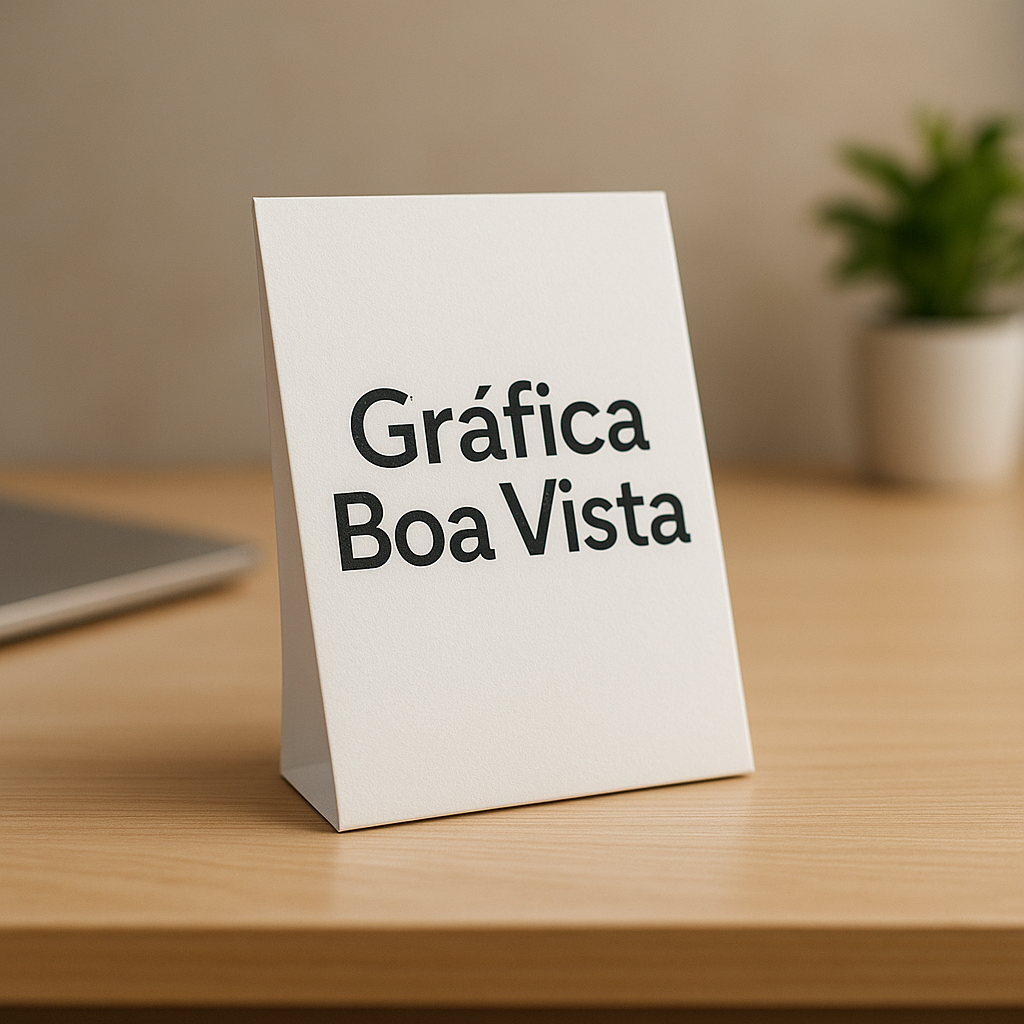 Display de mesa personalizado em recepção de clínica moderna