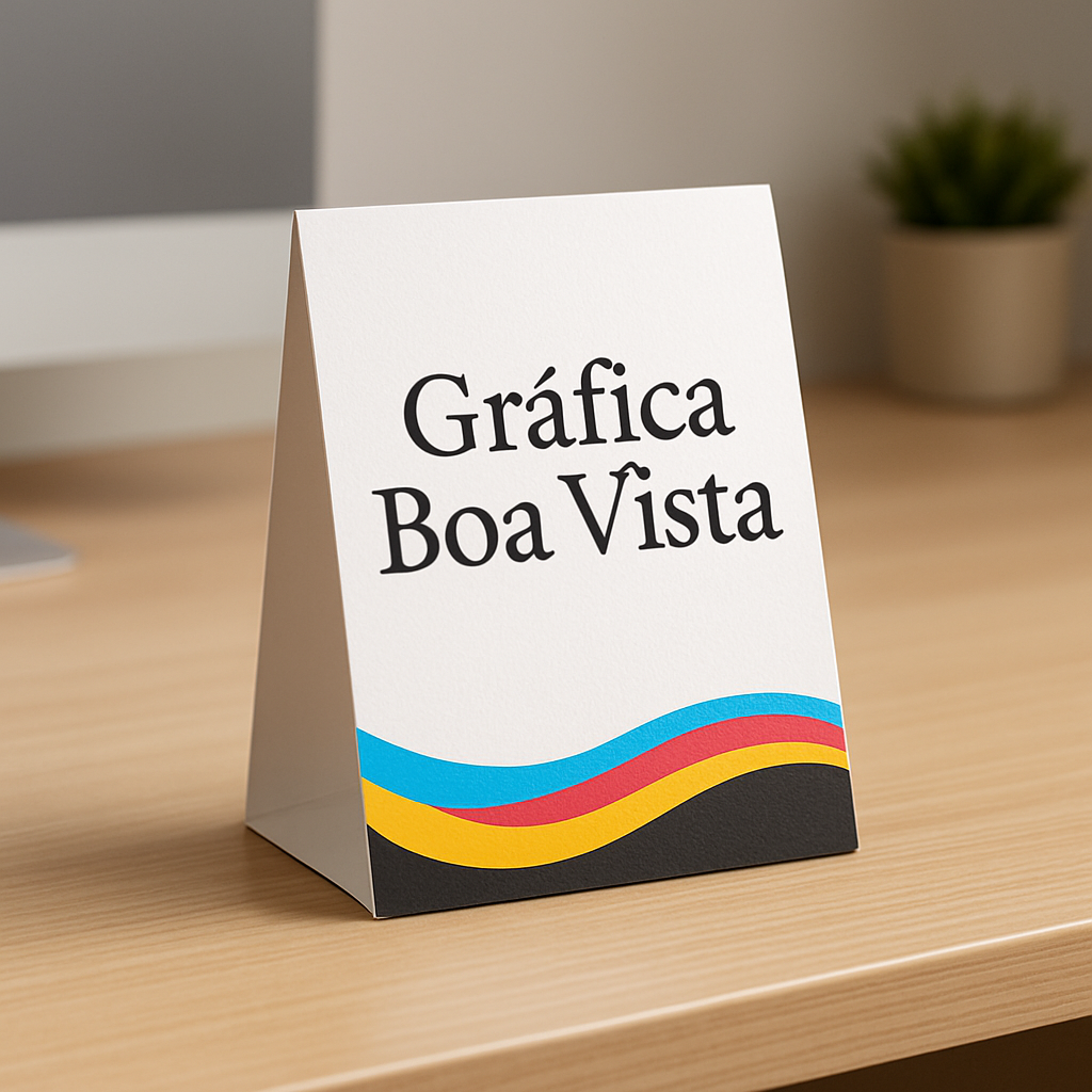 Display de mesa personalizado em recepção de clínica moderna