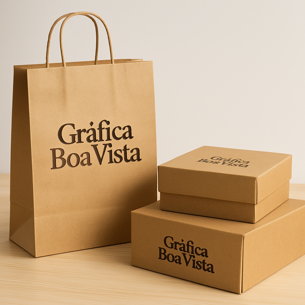 Embalagens para delivery personalizadas organizadas em uma gráfica, com foco em custo-benefício e apresentação profissional