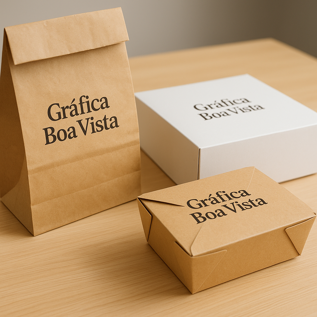 Embalagens para delivery personalizadas em ambiente de gráfica em Curitiba
