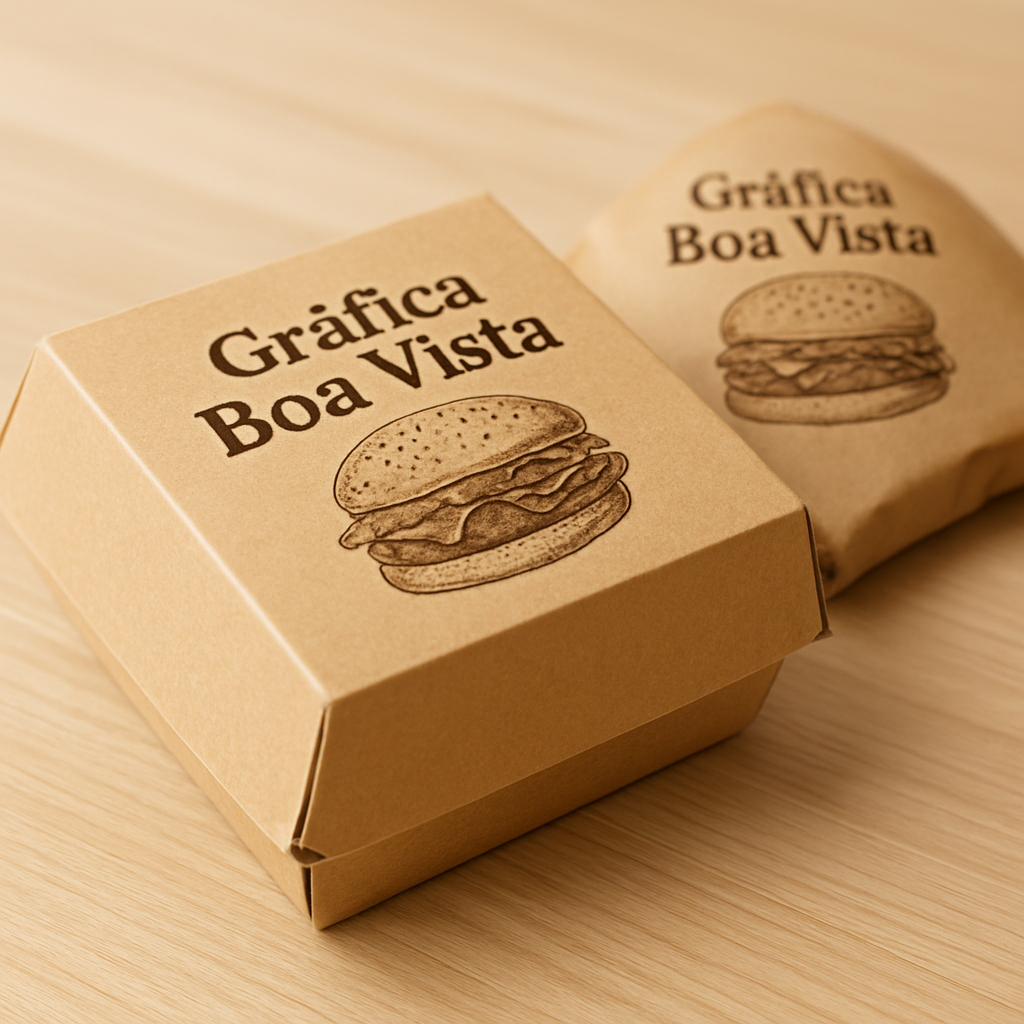 Embalagem personalizada para hambúrguer com visual profissional em ambiente de restaurante