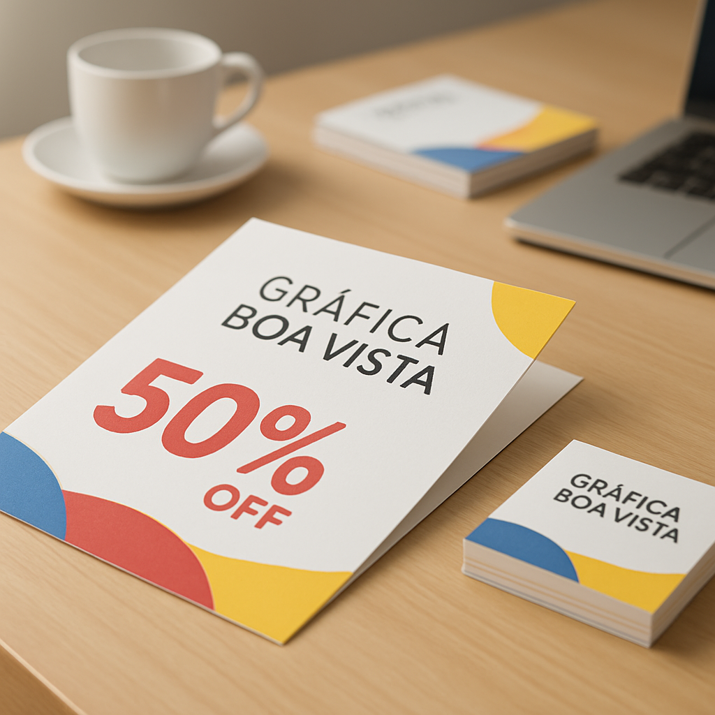Encartes promocionais impressos organizados na recepção de uma clínica moderna