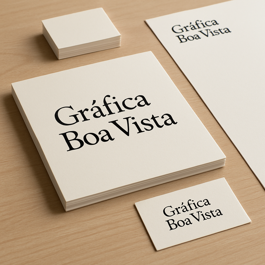 Filipetas impressas em uma gráfica de Curitiba, organizadas sobre uma bancada profissional