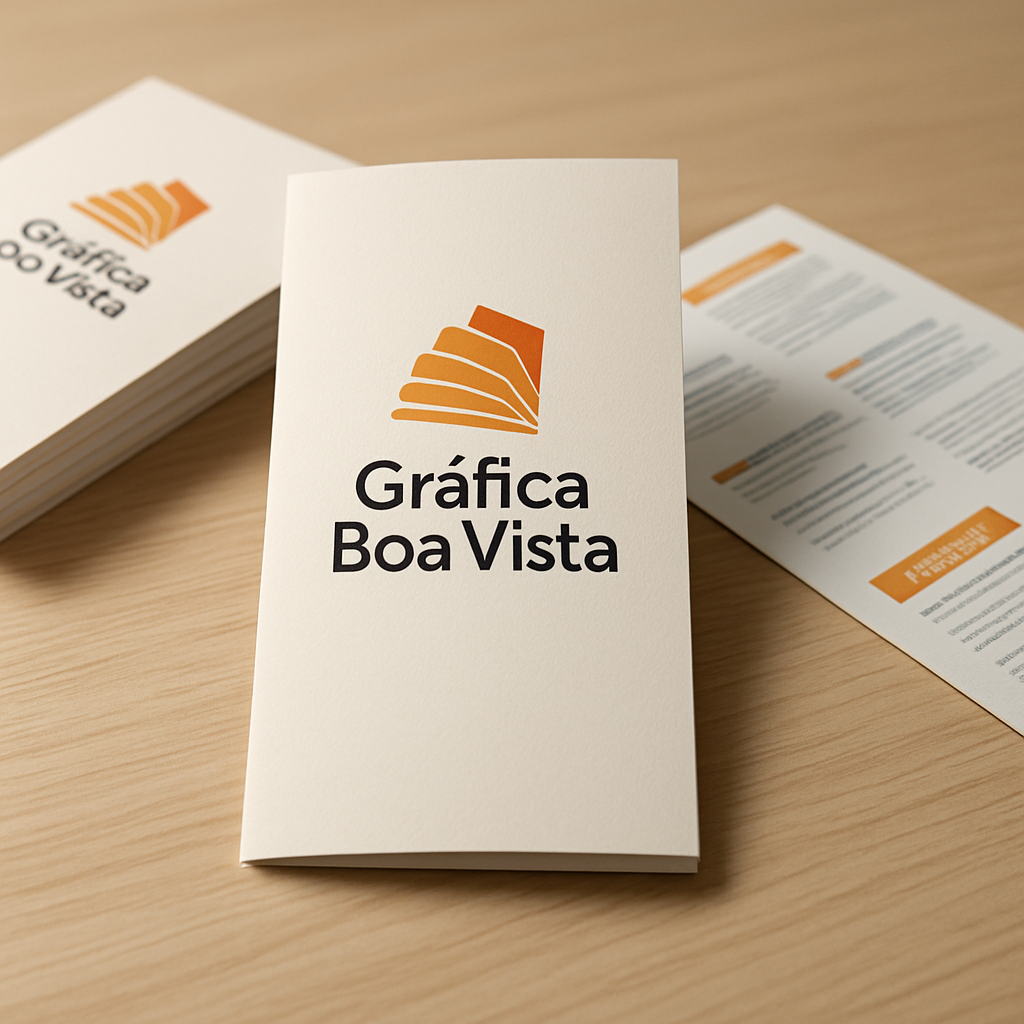 Ambiente de gráfica com designer analisando folheto explicativo em Curitiba