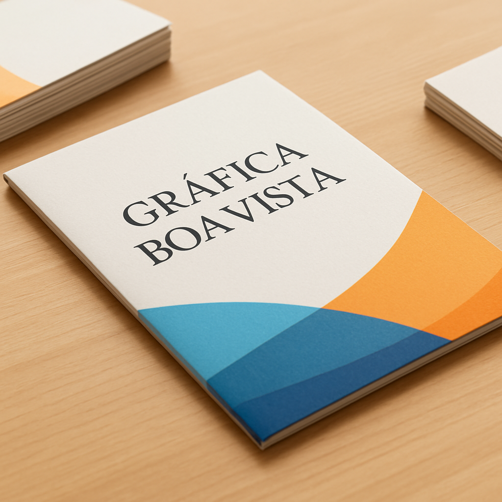 Ambiente de gráfica com designer analisando folheto explicativo em Curitiba