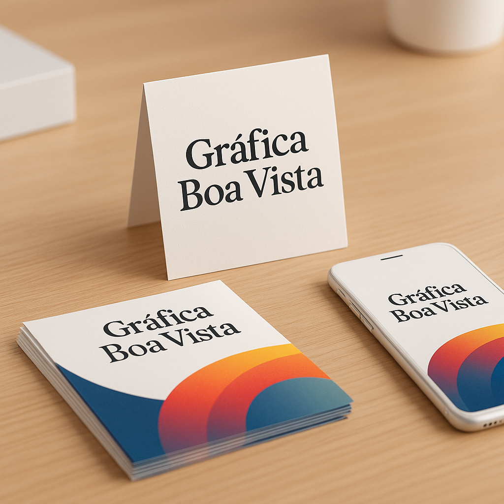 Móbile promocional em recepção de clínica moderna, com visual limpo e profissional.