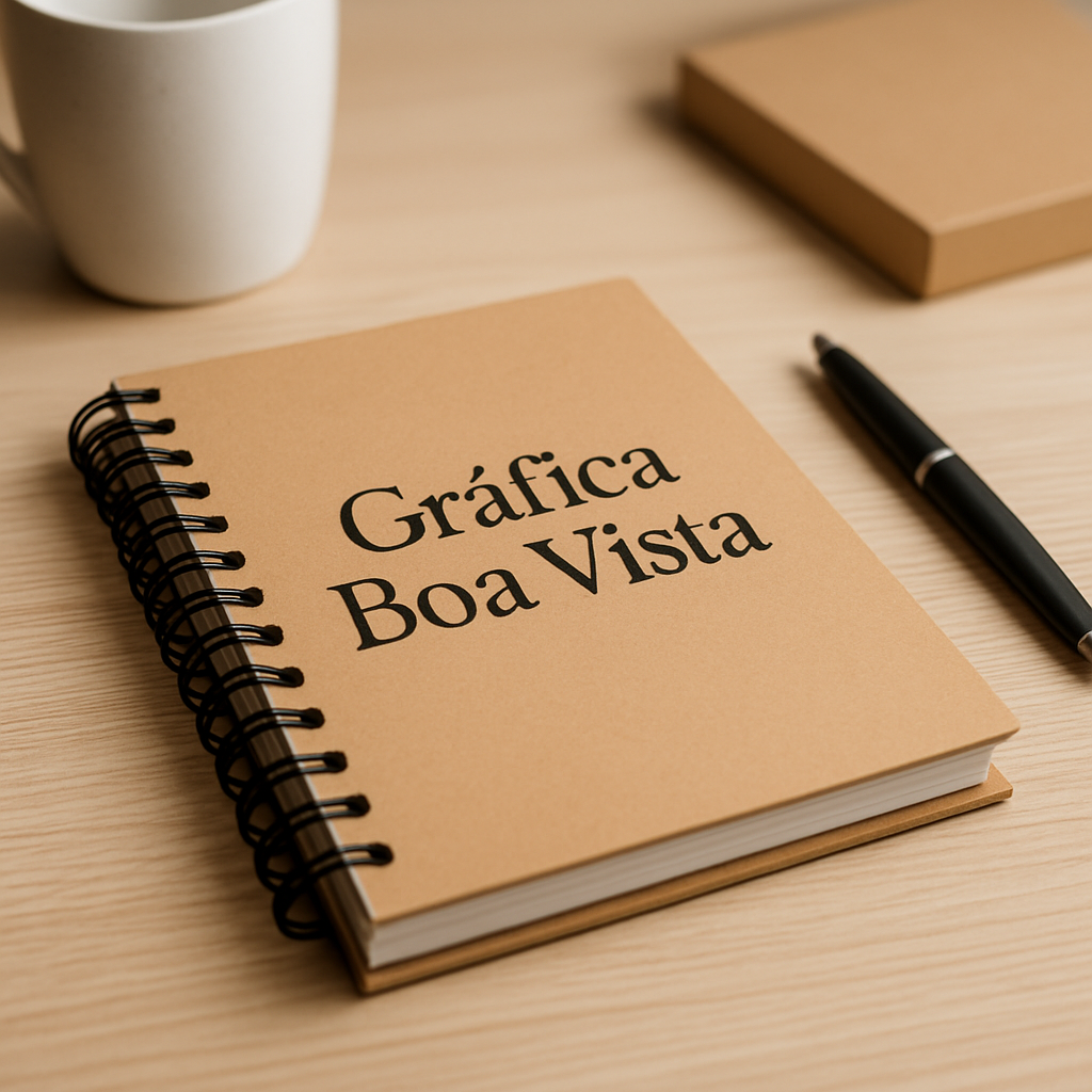 Agenda personalizada em Curitiba produzida pela Gráfica Boa Vista sobre uma mesa de trabalho