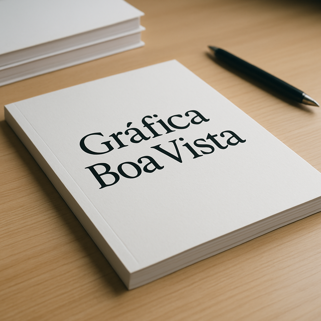 Cadernos brochura personalizados em uma mesa, com aparência profissional e ambiente corporativo em Curitiba