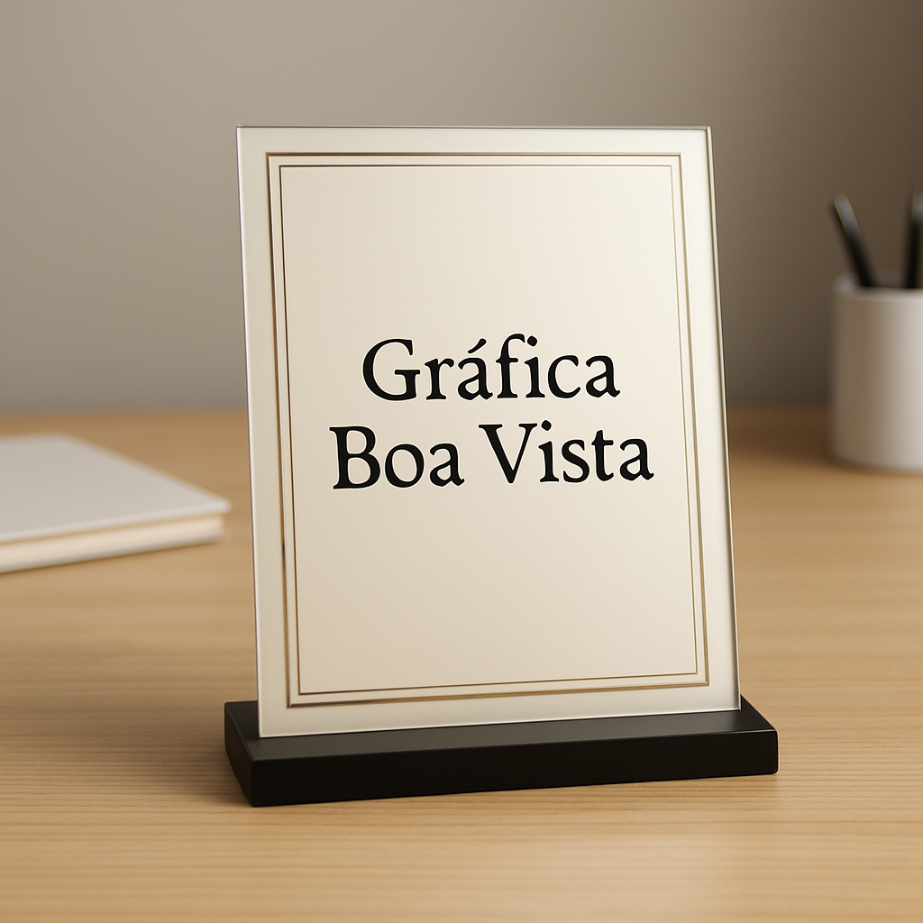 Placa de homenagem personalizada em ambiente de gráfica profissional em Curitiba