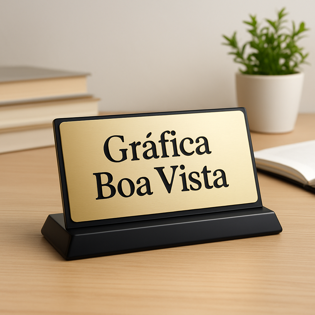 Placa de homenagem personalizada em recepção de clínica moderna, com visual elegante e profissional
