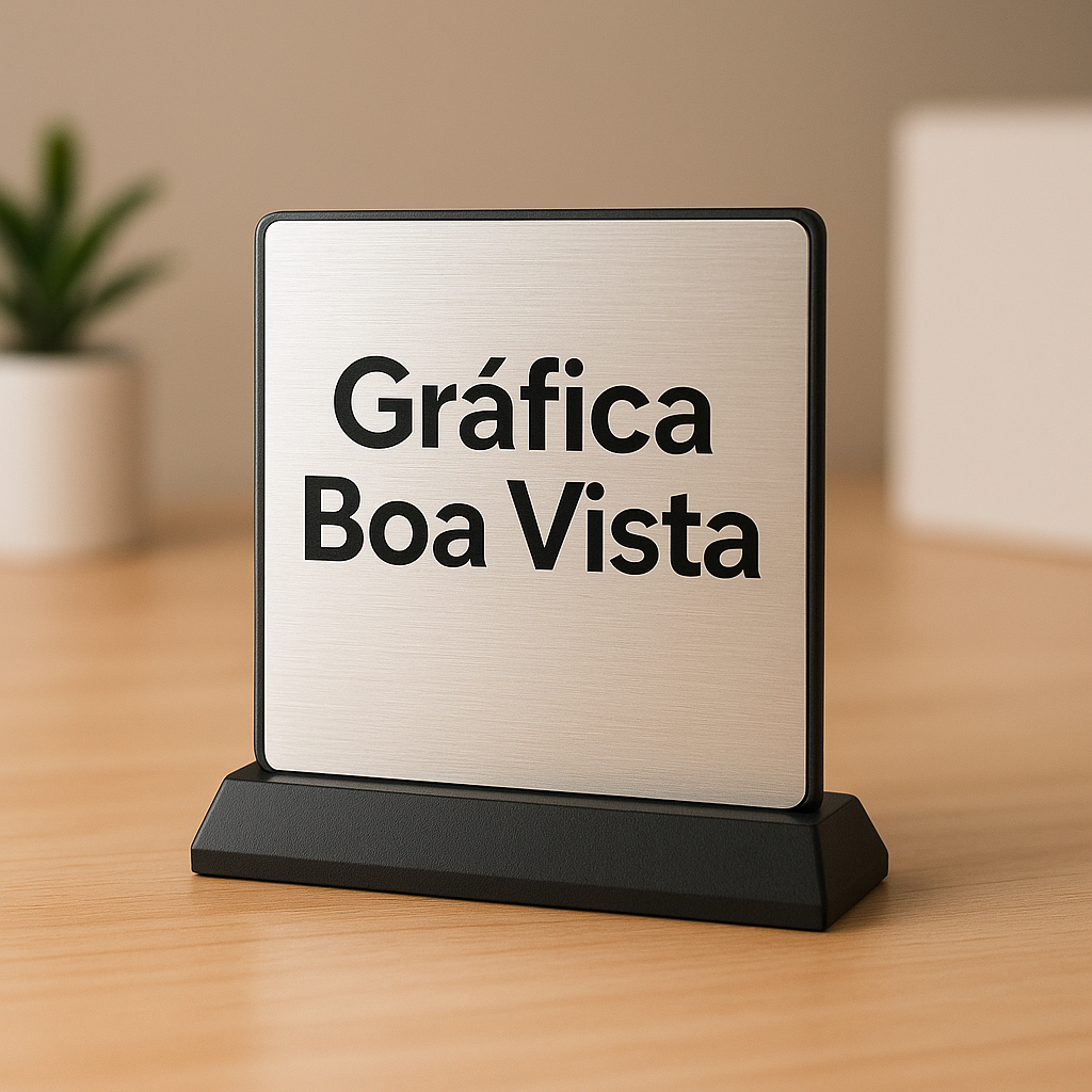 Placa de homenagem elegante em recepção de clínica moderna com acabamento sofisticado