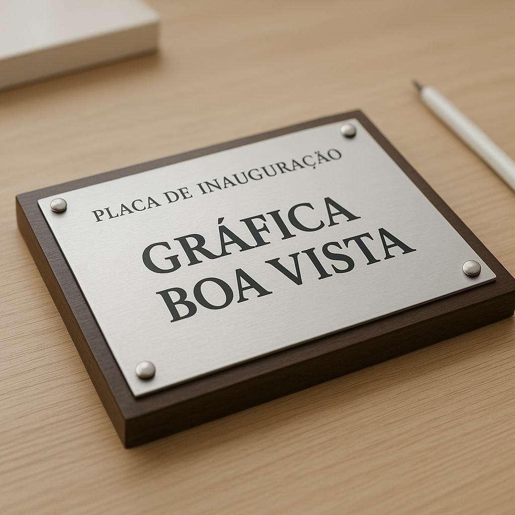 Placa de inauguração em clínica moderna com visual profissional